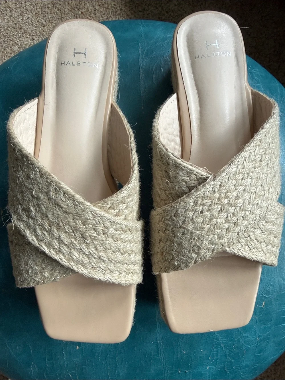 H by Halston Natural Braided Slip On Wedge Espadrille Sandals